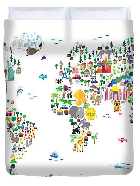 Animal Map Of The World For Children And Kids #5 Duvet Cover