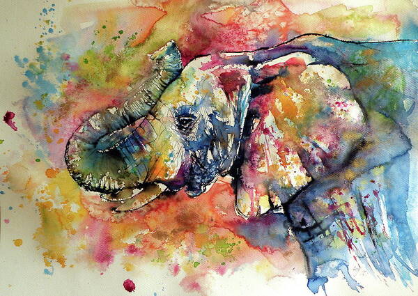 Wall Art - Painting - Big colorful elephant #4 by Kovacs Anna Brigitta