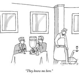 A Man Sits At A Restaurant Table With An Enormous by Michael Crawford