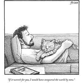 A Man Talking To The Cat Lying On His Stomach by Harry Bliss