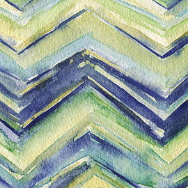 Abstract Watercolor Painting - Blue Yellow Green Chevron Pattern by Beverly Brown Prints