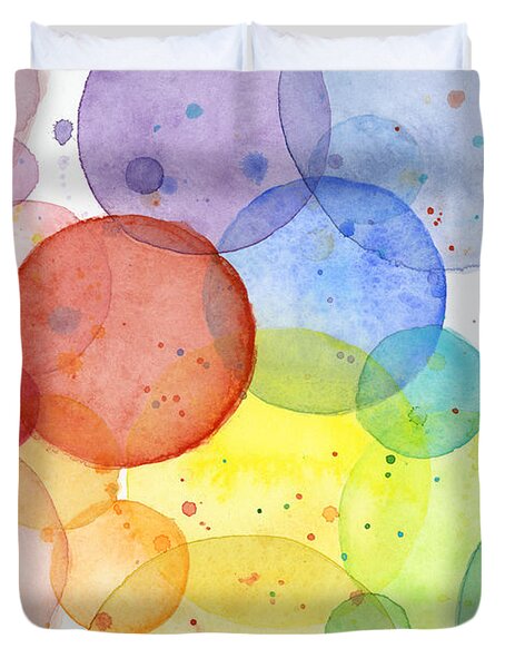 Abstract Watercolor Rainbow Circles Duvet Cover