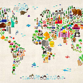 Animal Map of the World for children and kids by Michael Tompsett