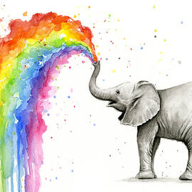 Baby Elephant Spraying Rainbow by Olga Shvartsur