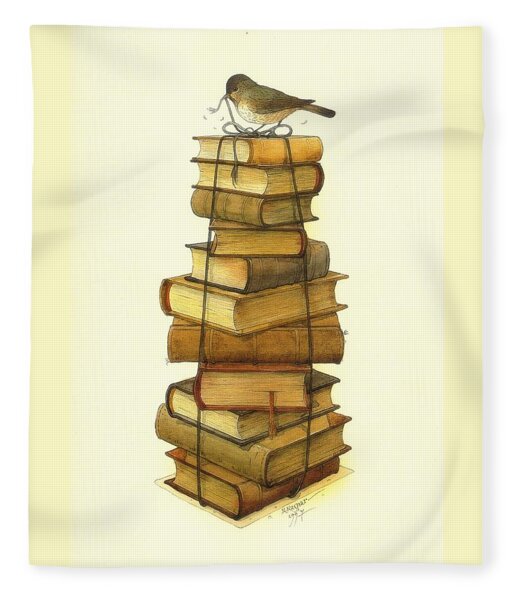 Books And Little Bird Fleece Blanket