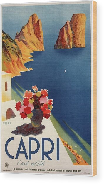 Capri Island, Bay Of Naples, Italy - Retro Travel Poster - Vintage Poster Wood Print