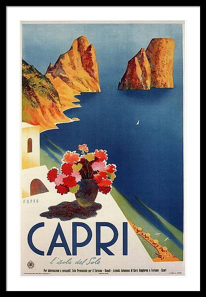 Capri Island, Bay Of Naples, Italy - Retro Travel Poster - Vintage Poster Framed Print