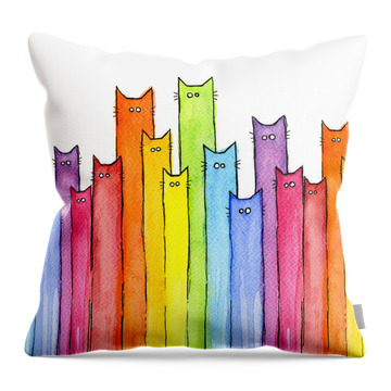 Cat Rainbow Watercolor Pattern Throw Pillow