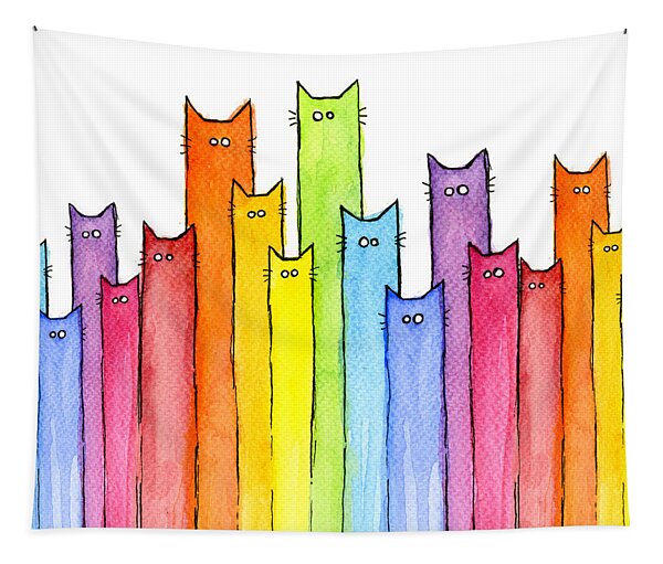 Cat Rainbow Watercolor Pattern Tapestry