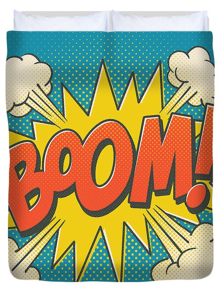 Comic Boom On Blue Duvet Cover