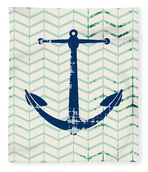 Distressed Navy Anchor V2 Fleece Blanket