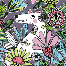 Fifi dog in the flower bench by Johanna Virtanen