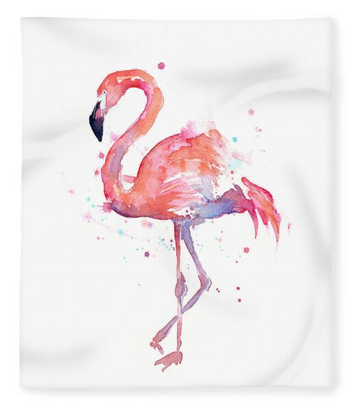 Flamingo Watercolor Fleece Blanket