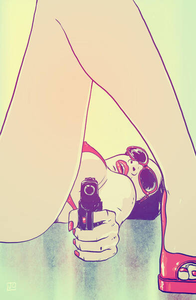 Girl Pointing Gun Poster