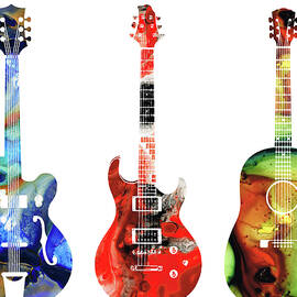 Guitar Threesome - Colorful Guitars By Sharon Cummings by Sharon Cummings