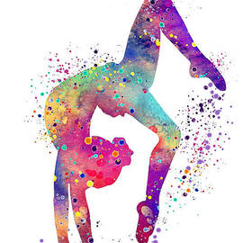 Gymnastics Tumbling Colorful Watercolor Art Gift  by White Lotus