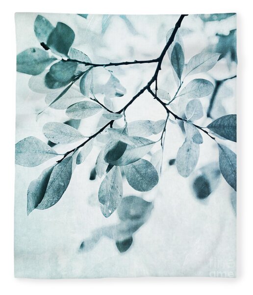 Leaves In Dusty Blue Fleece Blanket