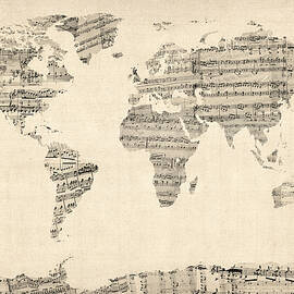 Map of the World Map from Old Sheet Music by Michael Tompsett