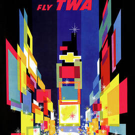 New York Fly TWA Vintage Air Line Travel Poster Restored by Vintage Treasure