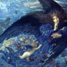 Night With Her Train Of Stars, 1912 Watercolor, Body Color And Gold Medium by Edward Robert Hughes