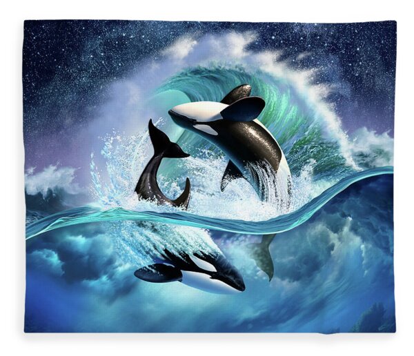 Orca Wave Fleece Blanket