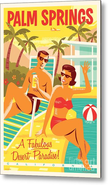 Palm Springs Poster - Retro Travel Metal Print