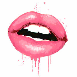 Pink Lips Watercolor Artwork Kiss Print Fashion Poster by White Lotus