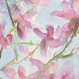Pink Magnolias Blue Sky by Beverly Brown