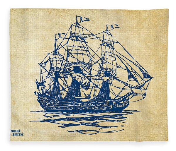 Pirate Ship Artwork - Vintage Fleece Blanket