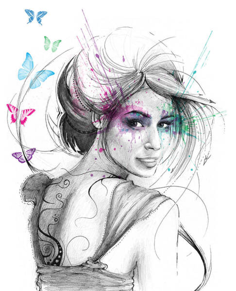 Wall Art - Drawing - Queen of Butterflies by Olga Shvartsur