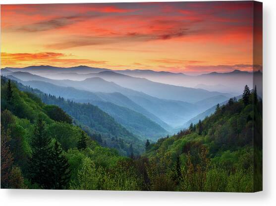 Smoky Mountains Sunrise - Great Smoky Mountains National Park Canvas Art Print by Dave Allen