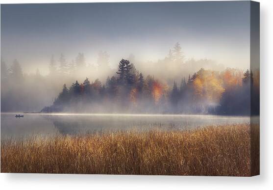 Sunrise Boat  Canvas Art Print by Magda Bognar