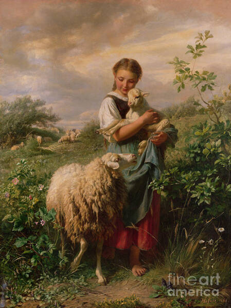 Wall Art - Painting - The Shepherdess by Johann Baptist Hofner