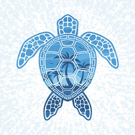 Tropical Island Sea Turtle Design in Blue by John Schwegel