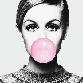 Twiggy Pink bubble gum Minimalistic Modern Art by Julia July