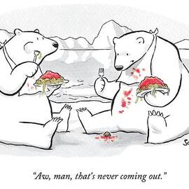 Two Polar Bears Eat Spaghetti And Meatballs.  One by Benjamin Schwartz