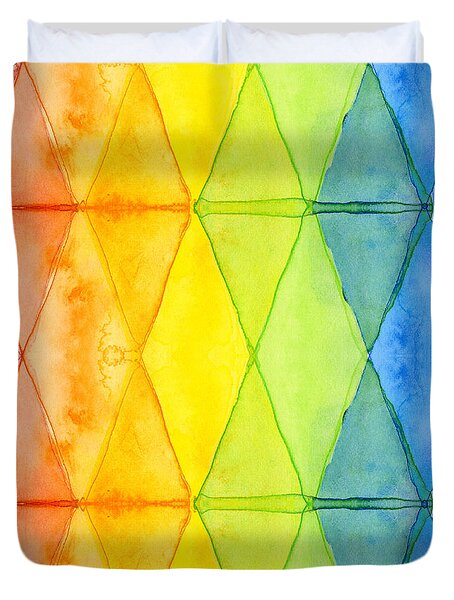 Watercolor Rainbow Pattern Geometric Shapes Triangles Duvet Cover
