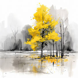 Yellow and Gray Modern Artwork by Lourry Legarde