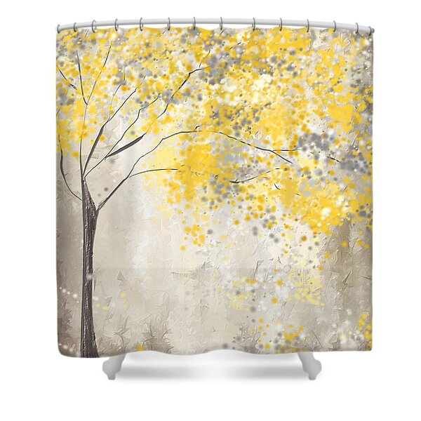 Yellow And Gray Tree Shower Curtain